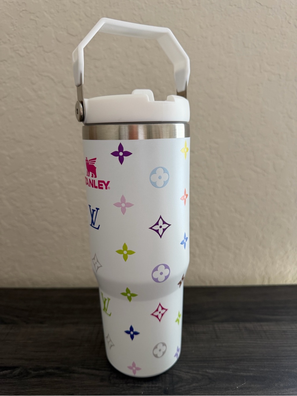 30oz White Multicolor Monogram Flip Straw Tumbler New w/ Box